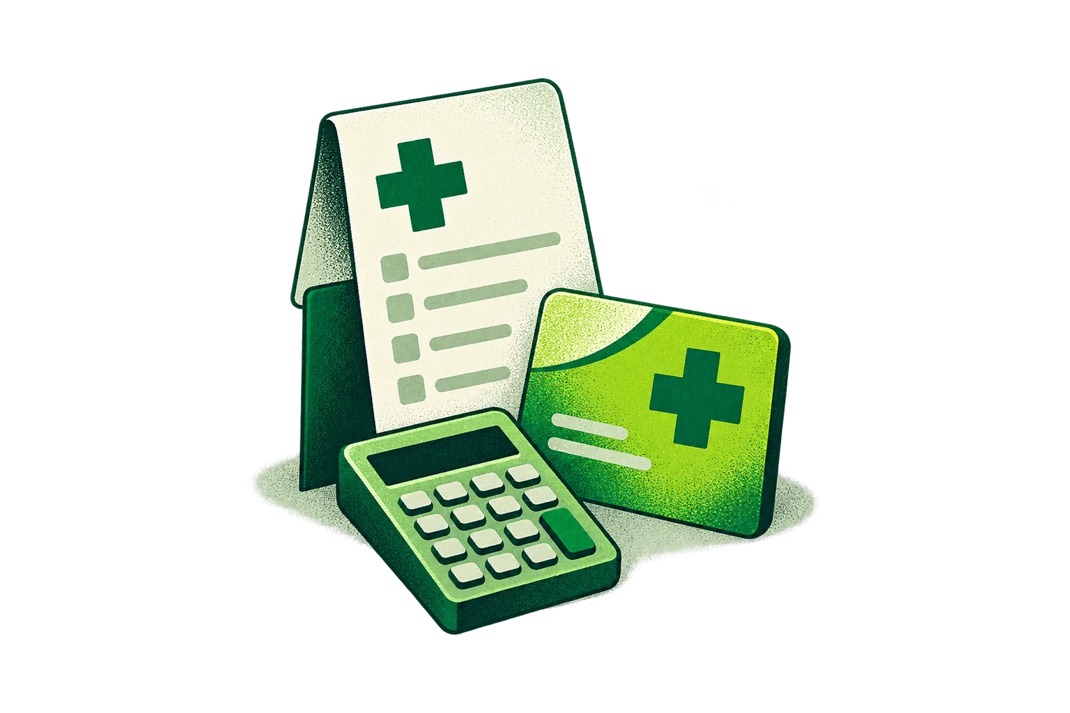Medical invoice, health card and calculator.