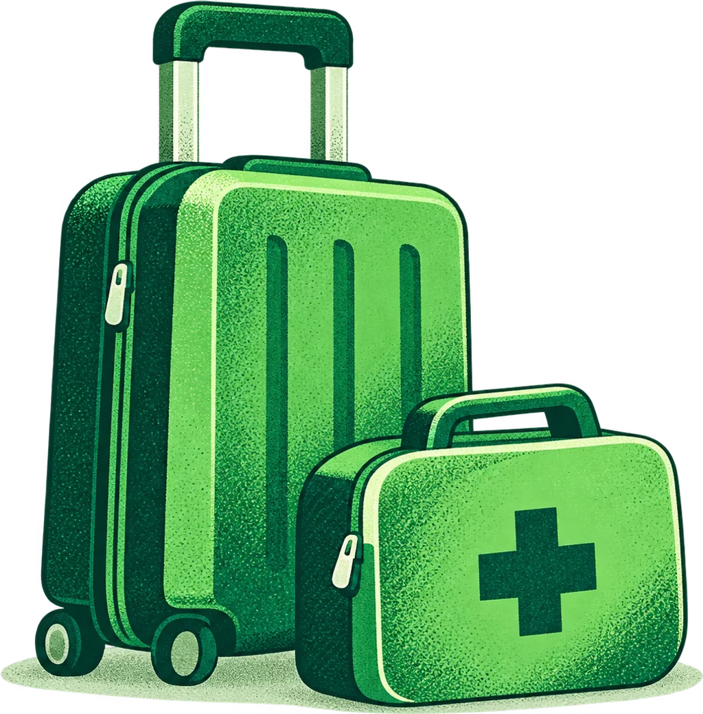 Suitcase and travel medical kit.