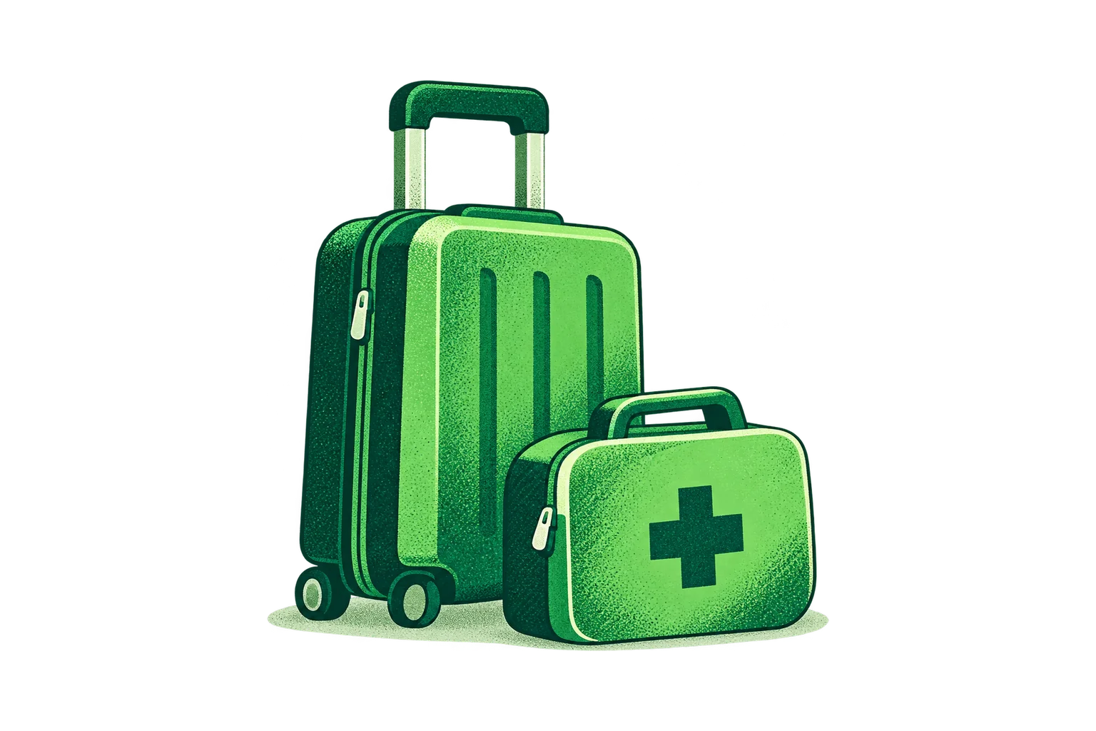 Suitcase and travel medical kit.