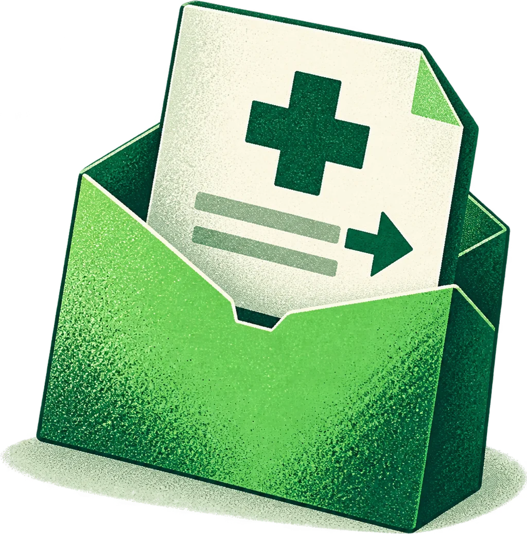 Medical referral sheet in a document pocket.