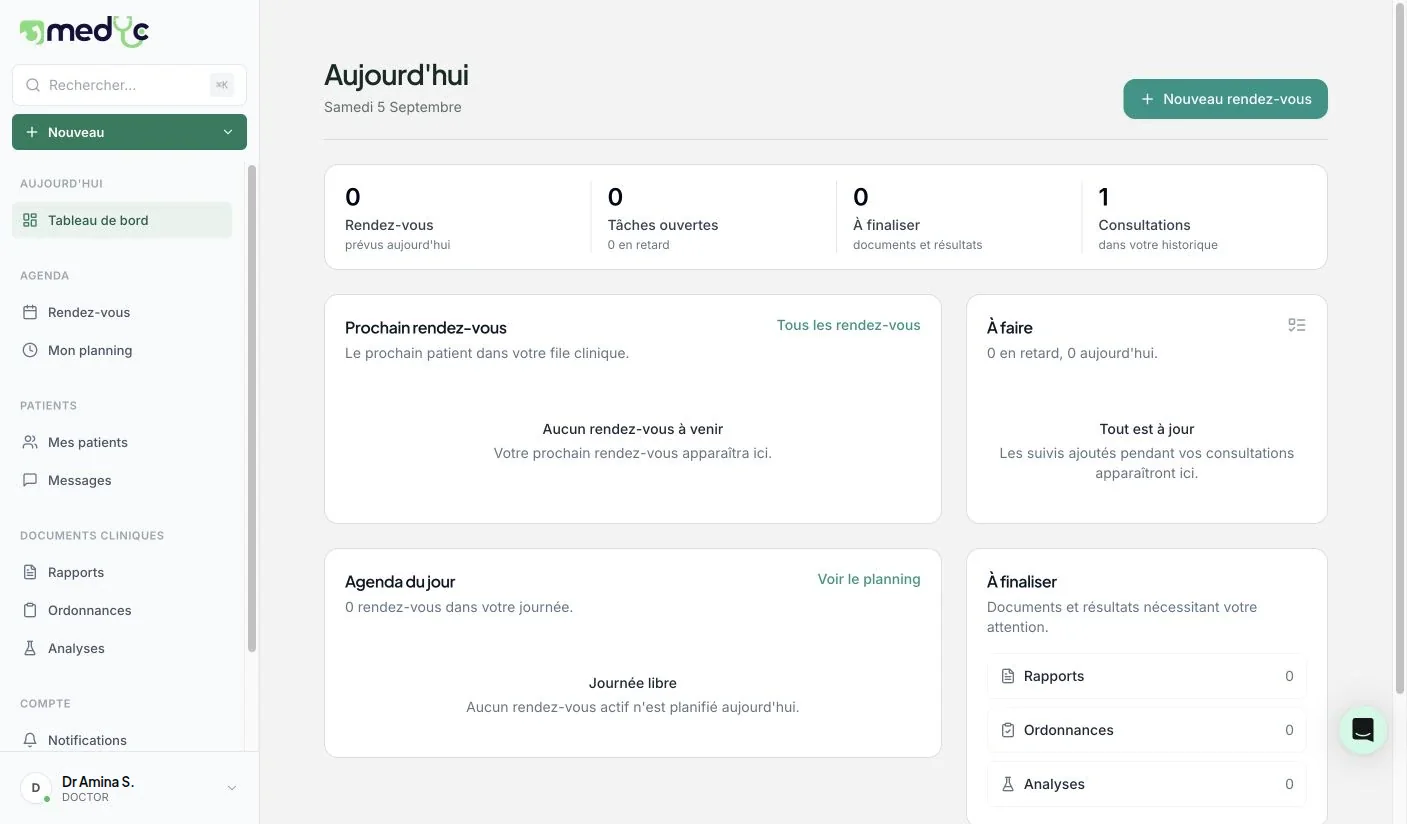 Preview of the Medyc doctor workspace